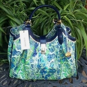 Brahmin Shoulder/Satchel Handbag Blu/Green Python Print NWT